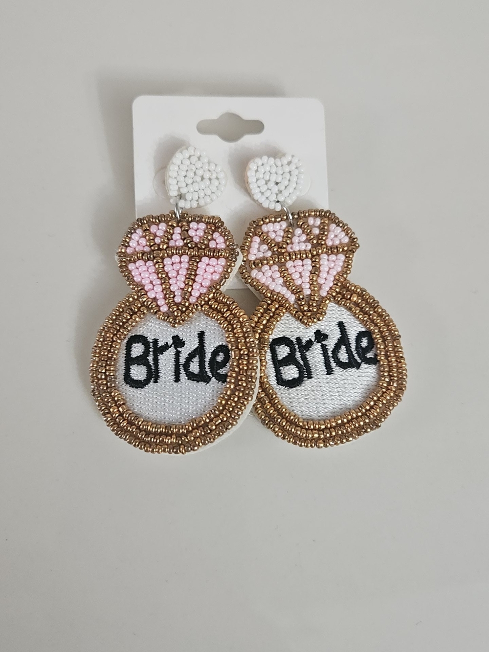 Beaded 'Bride' Statement Earrings in White, Pink & Gold